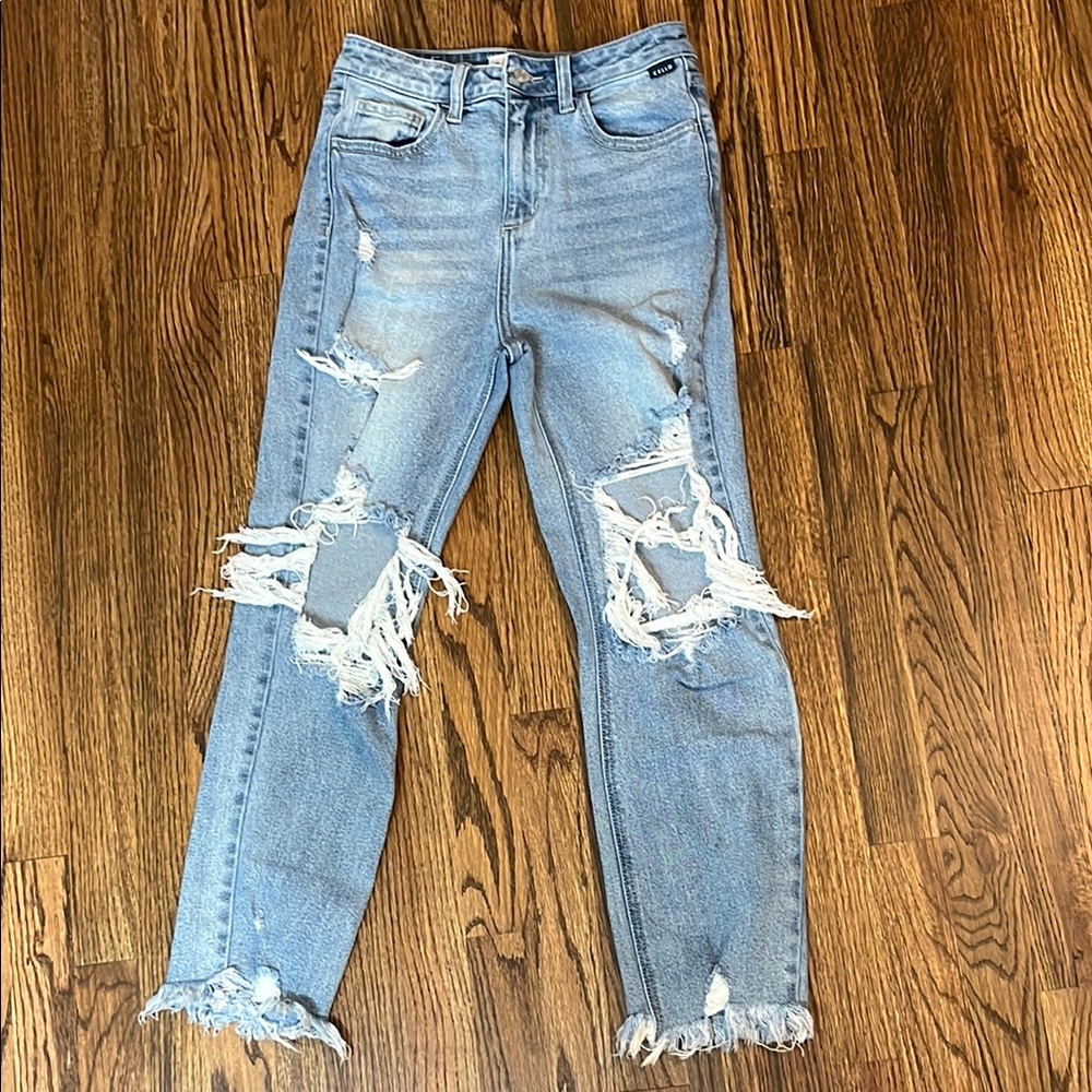 Cello Blue Straight Leg Distressed Denim